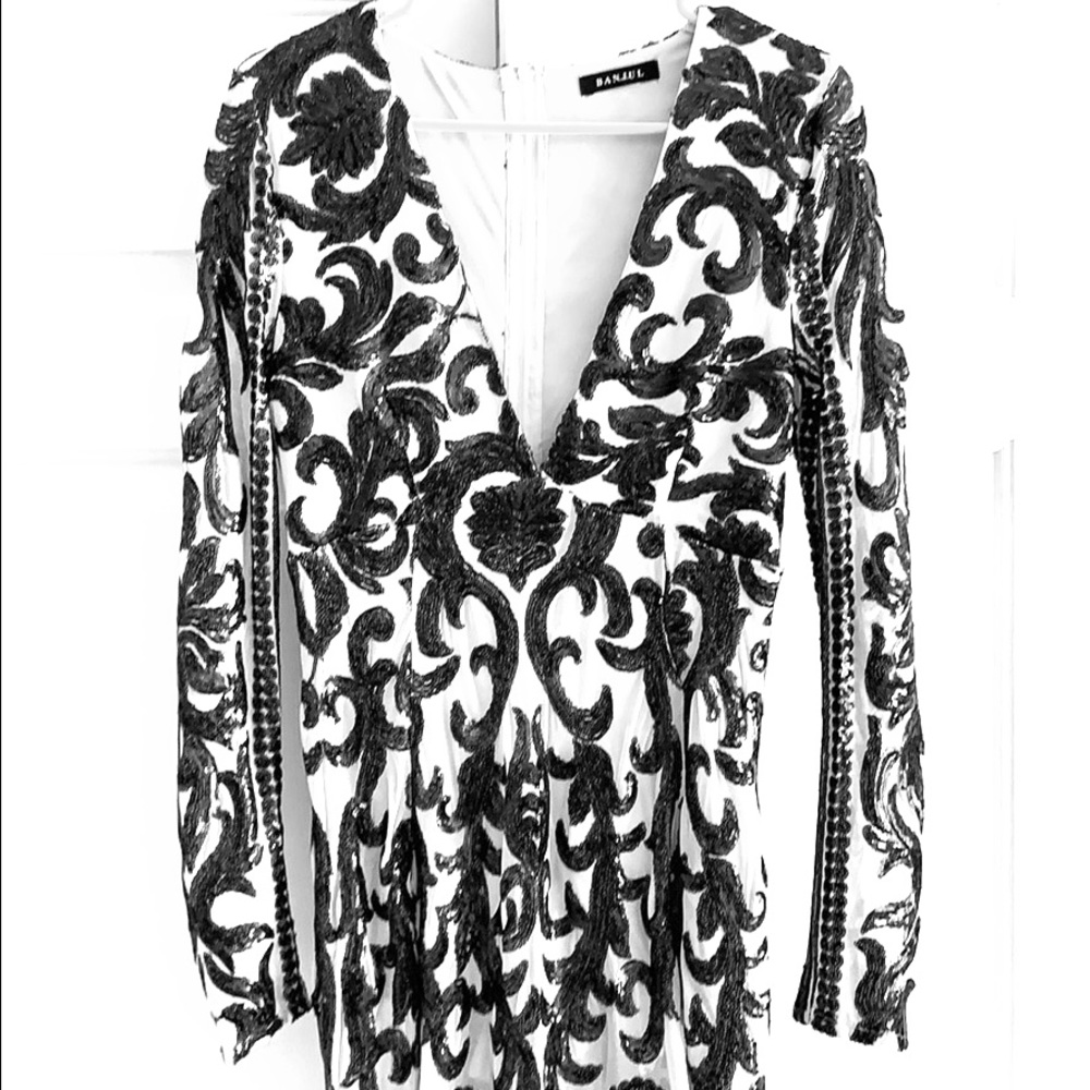 Cream and black sequence dress